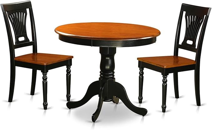 East West Furniture Antique 3 Piece Room Furniture Set Contains a Round Kitchen Table with Pedestal and 2 Dining Chairs, 36x36 Inch, Black & Cherry - LeafyLoom
