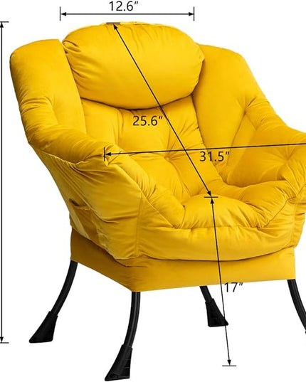 HollyHOME Modern Fabric Large Lazy Chair, Accent Oversized Comfy Reading Chair, Thick Padded Cozy Lounge Chair with Armrest, Steel Frame Leisure Sofa Chair for Living Room, Bedroom, Dorm, Yellow - LeafyLoom