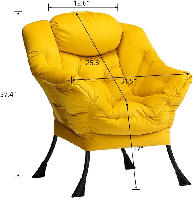 HollyHOME Modern Fabric Large Lazy Chair, Accent Oversized Comfy Reading Chair, Thick Padded Cozy Lounge Chair with Armrest, Steel Frame Leisure Sofa Chair for Living Room, Bedroom, Dorm, Yellow - LeafyLoom