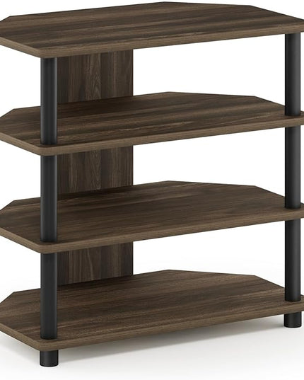 Furinno Turn-N-Tube Easy Assembly 4-Tier Petite Entertainment Center / TV Stand / TV Unit / TV Desk, Columbia Walnut/Black - LeafyLoom