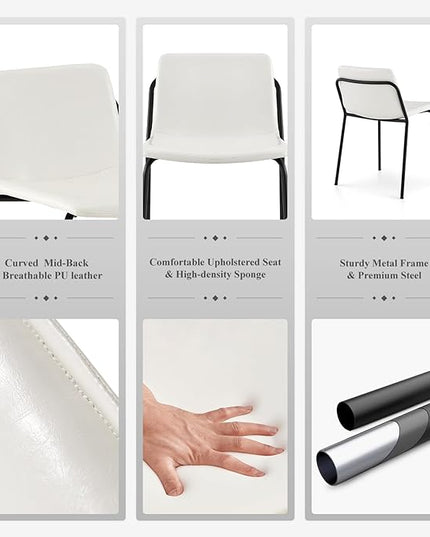 COLAMY PU Leather Dining Chairs Set of 6, Modern Dining Room Kitchen Side Chair with Metal Legs for Home/Living Room/Bedroom/Office, White - LeafyLoom