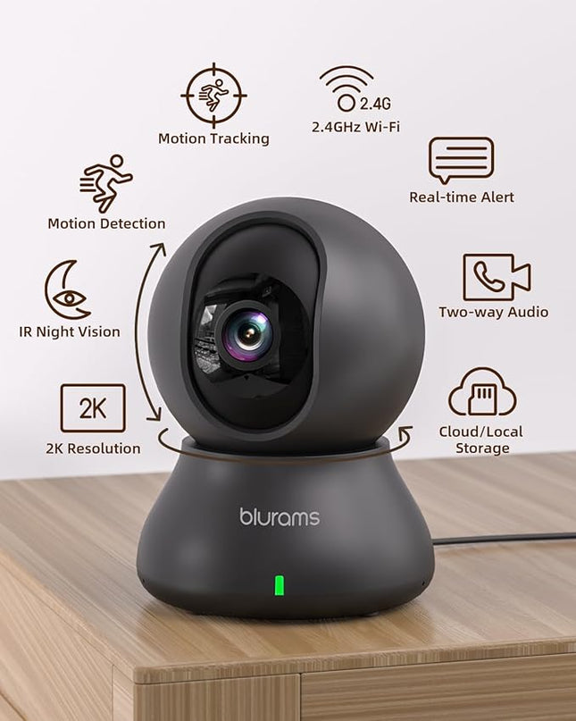 blurams Security Camera, 2K Indoor Camera 360° Pet Camera for Home Security with Phone App, Motion Tracking, 2-Way Audio, IR Night Vision, Siren, Compatible with Alexa & Google Assistant(2.4GHz ONLY) Blurams