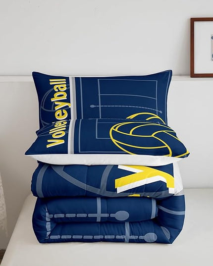 Feelyou Volleyball Bedding Set Queen Size Sports Game Comforter Set for Kids Boys Girls Decor Volleyball Player Comforter Microfiber Blue Yellow Duvet Set Bedroom Quilt Set - LeafyLoom