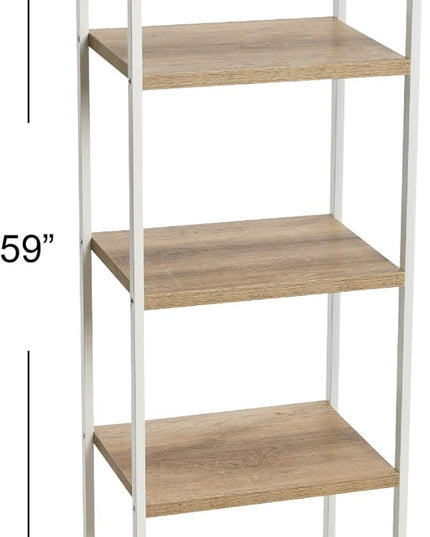 Household Essentials Jamestown Narrow 5 Shelf Open Storage Bookshelf Coastal Oak Rustic Wood Grain and White Metal - LeafyLoom