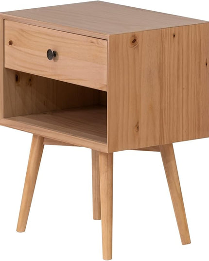Walker Edison Mid Century Modern 1 Nightstand Bedroom Storage Drawer and Shelf Bedside End Table, 24 Inch, Natural Pine - LeafyLoom