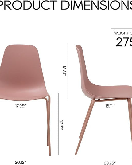 COLAMY Stackable Dining Chairs Set of 4, Indoor Outdoor Dining Room Side Chairs with Metal Legs, Modern Plastic Patio Chairs for Home/Kitchen/Office/Resturant/Bistro/Cafe, Pink - LeafyLoom