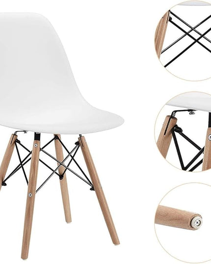 CangLong Modern Mid-Century Dining Chair Shell Lounge Plastic Chair with Natural Wooden Legs for Kitchen, Dining, Bedroom, Living Room Side Chairs Set of 2, White - LeafyLoom
