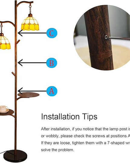 Tiffany Style Stained Glass Retro Floor Lamp with Tray,Dimmable Led Floor Lamps, Custom Color Temperature Standing Lamp with Remote for Living Room and Bedroom,Painted Red Copper - LeafyLoom