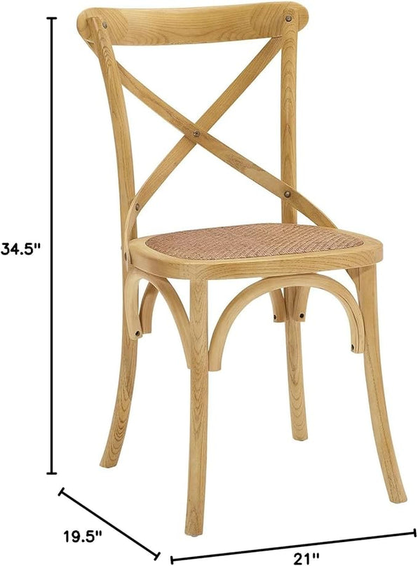 Modway Gear Rustic Modern Farmhouse Elm Wood Rattan Four Dining Chairs in Natural - LeafyLoom