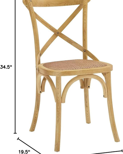 Modway Gear Rustic Modern Farmhouse Elm Wood Rattan Two Dining Chairs in Natural - LeafyLoom