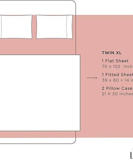 100% Cotton Percale Sheets Twin XL Size, Rose Clay, Deep Pocket, 4 Pieces Sheet Set - 1 Flat, 1 Deep Pocket Fitted Sheet and 2 Pillowcases, Crisp Cool and Strong Bed Linen - LeafyLoom