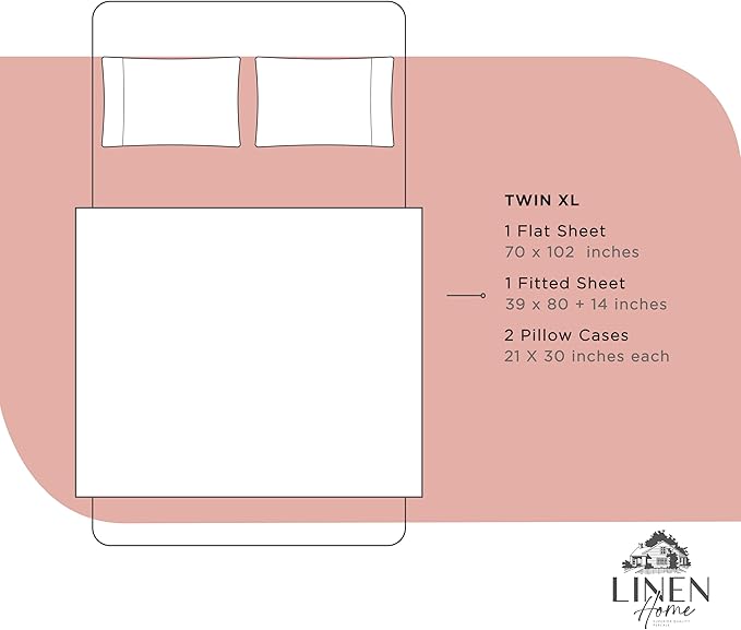 100% Cotton Percale Sheets Twin XL Size, Rose Clay, Deep Pocket, 4 Pieces Sheet Set - 1 Flat, 1 Deep Pocket Fitted Sheet and 2 Pillowcases, Crisp Cool and Strong Bed Linen - LeafyLoom