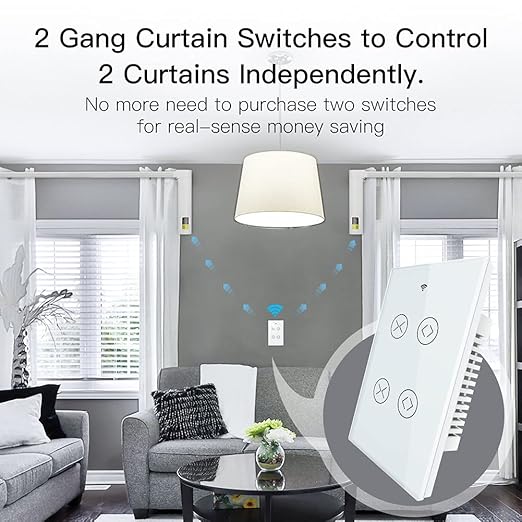 MOES Smart WiFi RF 2 Gang Double Curtain Blind Touch Switch for Roller Shutter Electric Motor Tuya Smart Life App, Voice Control with Google Home Alexa Voice Control, White MOES