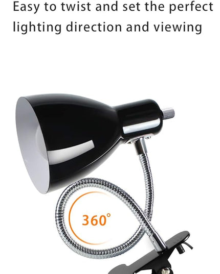 Desk lamp Eye-Caring Table Lamps, 360°Rotation Gooseneck Clip on Lamp Reading Light Portable Reading Book Light, Clamp Light, Study Desk Lamps for Bedroom and Office Home Lighting (Black) - LeafyLoom
