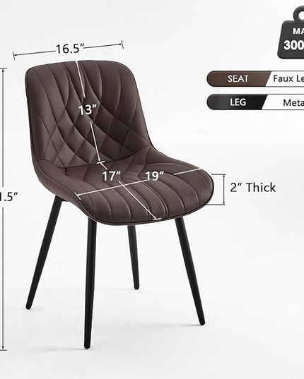 YOUNUOKE Dining Chairs Set of 2 Mid Century Modern Kitchen Chair Comfortable Upholstered Faux Leather Dinner Chairs for Kitchen Dining Room, Brown - LeafyLoom