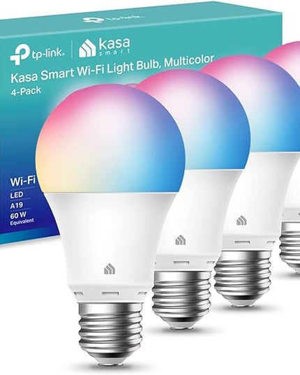 Kasa Smart Light Bulbs, Full Color Changing Dimmable Smart WiFi Bulbs Compatible with Alexa and Google Home, A19, 9W 800 Lumens,2.4Ghz only, No Hub Required, 4 Count (Pack of 1), Multicolor (KL125P4) KasaSmartbyTP-Link