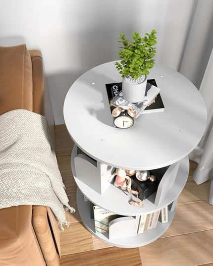 Nidouillet Small Rotating Bookshelf, 2Tier Revolving Bookcase 360 Display Round Bookshelf Narrow Swivel Corner Book Shelf Standing Bookcase for Adult Bedroom, Living Room - LeafyLoom