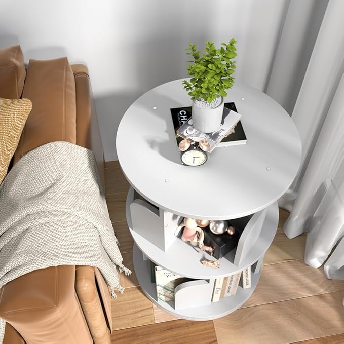 Nidouillet Small Rotating Bookshelf, 2Tier Revolving Bookcase 360 Display Round Bookshelf Narrow Swivel Corner Book Shelf Standing Bookcase for Adult Bedroom, Living Room - LeafyLoom