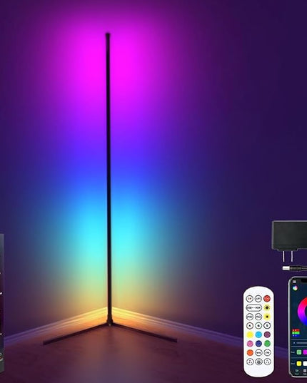 Smart RGB LED Floor Lamp 60" with 16 million DIY Colours Music Sync Bluetooth Mobile App Color Changing Ambient Lighting Fixture for Bedroom Gaming Living Room Home Office - LeafyLoom