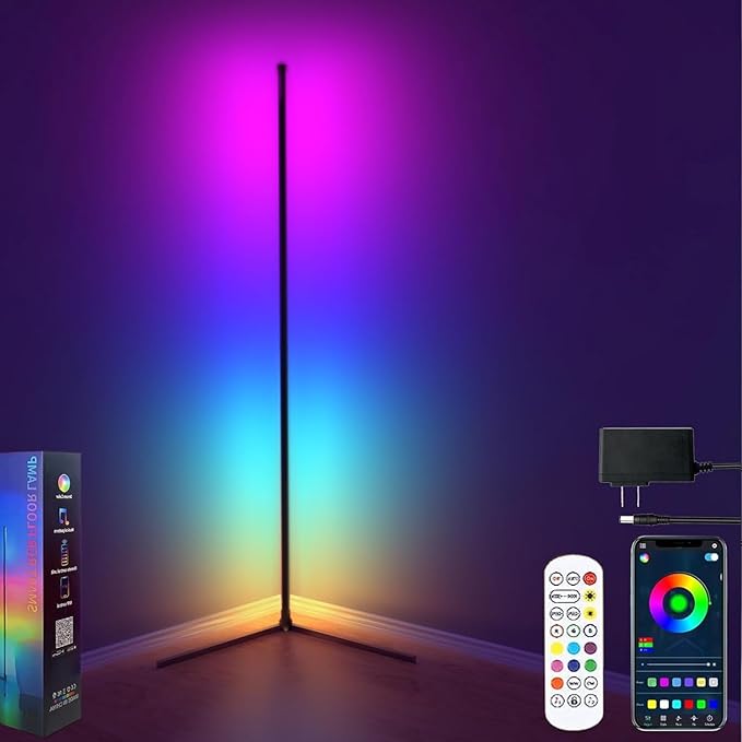 Smart RGB LED Floor Lamp 60" with 16 million DIY Colours Music Sync Bluetooth Mobile App Color Changing Ambient Lighting Fixture for Bedroom Gaming Living Room Home Office - LeafyLoom