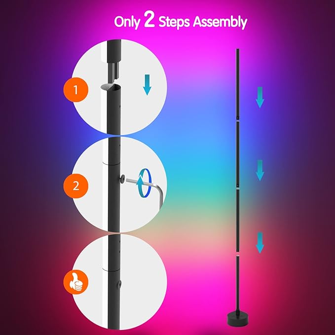 AIZAWA Led Corner Lamp, RGBICW Color Changing Corner Floor Lamp with Remote and App Control, Creative DIY Modes, Music Sync, Led Corner Light for Living Room, Bedroom, and Gaming Room - LeafyLoom