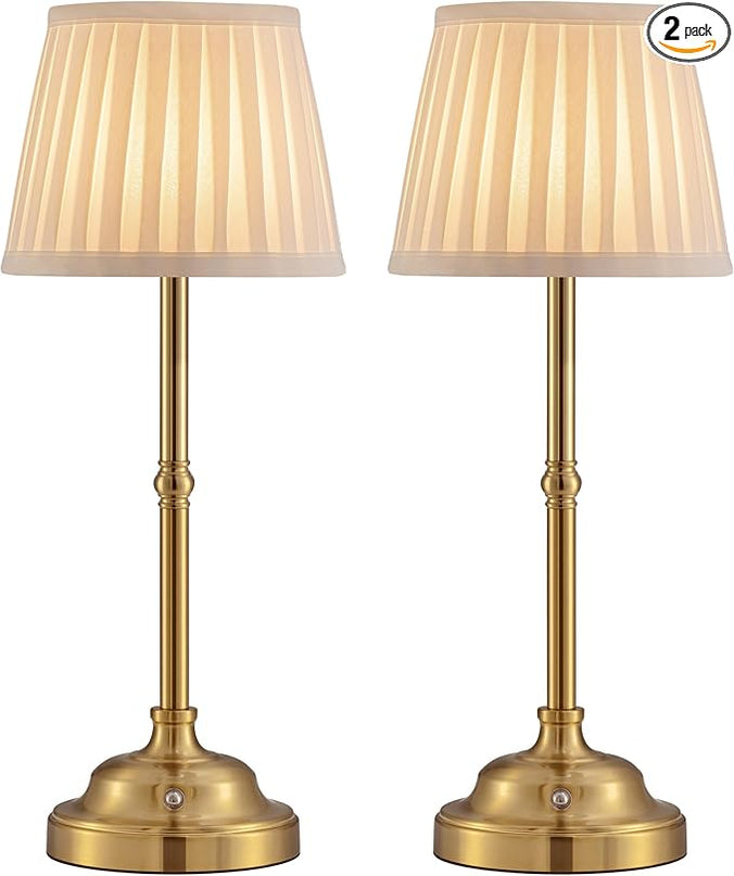 KDG Cordless LED Table Lamp Set of 2, Portables Fabric Shade Desk Lamps, 5000mAh Rechargeable Battery Powered Lighting, Dimmable Light for Dining Room, Bedroom, Bedside, Night Light, Balcony (Bronze) - LeafyLoom