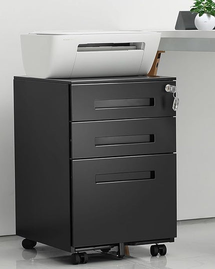 3-Drawer Mobile File Cabinets Rolling Metal Filing Cabinet for Legal & Letter File Anti-tilt Design with Lock Under Desk Office Drawers Fully Assembled Except Casters Black(Style 3) - LeafyLoom