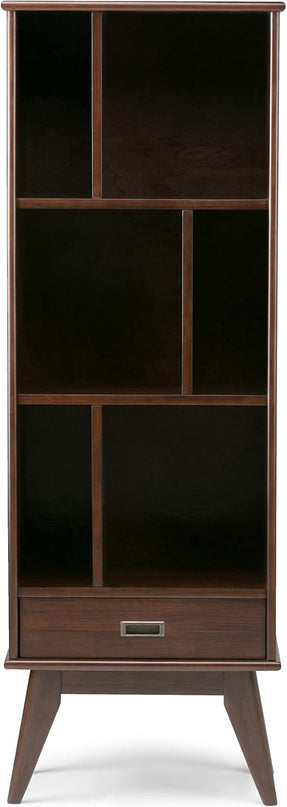 SIMPLIHOME Draper SOLID HARDWOOD 22 Inch Mid Century Modern Bookcase and Storage Unit in Medium Auburn Brown, For the Living Room, Study Room and Office - LeafyLoom