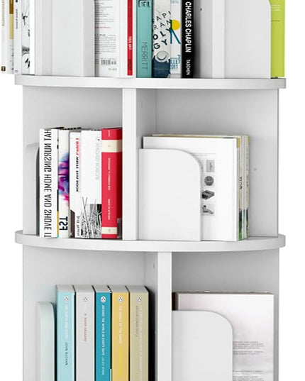 Rotating Bookshelf 51.2", White Wood Bookcase for Kids and Adults, 360 Display 4 Tier Small Corner Book Shelf Organizer, Floor Standing Storage Rack for Bedroom, Living Room, White - LeafyLoom