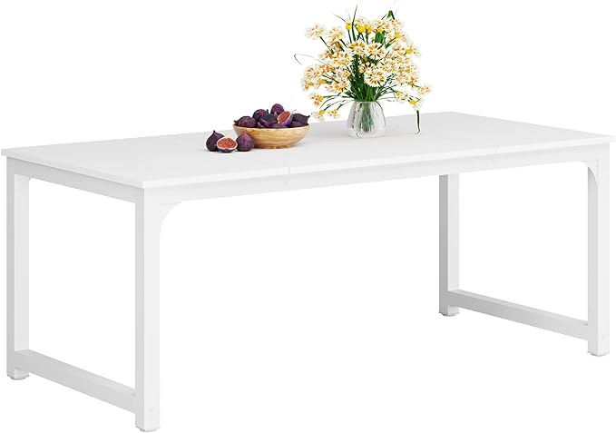 70.9 Inch Large Dining Table Rectangular Kitchen Furniture for 6 to 8 People, White - LeafyLoom