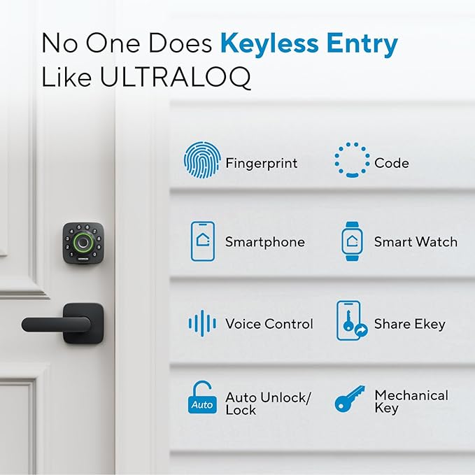 ULTRALOQ U-Bolt Pro WiFi Smart Lock with Door Sensor, 8-in-1 Keyless Entry Door Lock with Fingerprint ID, App Remote Control, Built-in WiFi Keypad Deadbolt, Auto Unlock, IP65 Waterproof, Easy Install ULTRALOQ