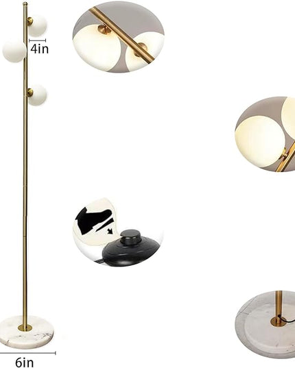 3-Globe Mid Century Floor Lamp for Living Room, Modern Dimmable Tall Standing Lamp with Frosted Glass Shades, Contemporary Gold Pole Lamp for Bedroom Office （Bulbs Included） - LeafyLoom