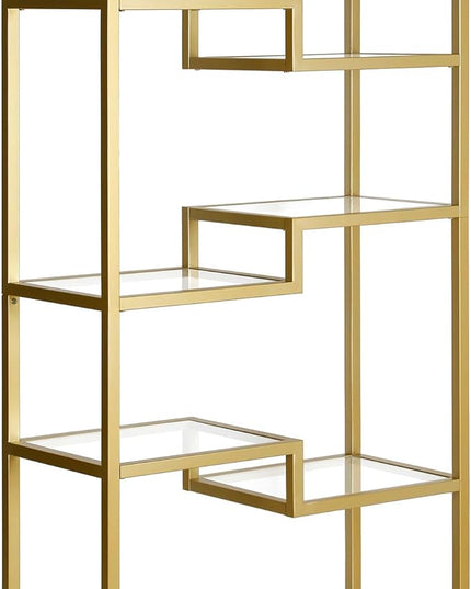 Henn&Hart 68" Tall Rectangular Bookcase in Brass, for Home Office, Living Room - LeafyLoom