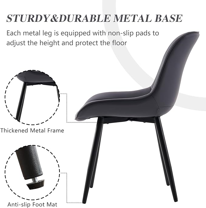 YOUNIKE Dining Chairs set of 2 with High Backs Mid Century Modern Kitchen & Dining Room Chairs PU Faux Leather Upholstered sillas de comedor Comfortable Padded Accent Chair with Metal Legs Dusty Blue - LeafyLoom