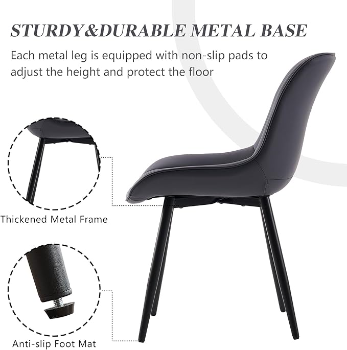 YOUNIKE Dining Chairs set of 2 with High Backs Mid Century Modern Kitchen & Dining Room Chairs PU Faux Leather Upholstered sillas de comedor Comfortable Padded Accent Chair with Metal Legs Dusty Blue - LeafyLoom