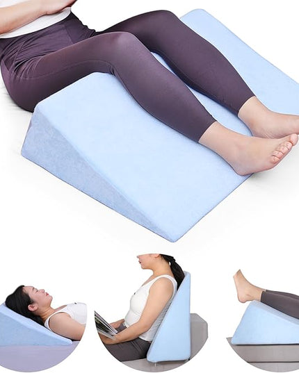 Knee Wedge Pillow Pure Memory Foam, 8" Triangle Knee Pillow for Back Sleeping or Post Surgery, Leg Pillow Bed Wedge for Knee Support Leg Elevation Sciatica Knee Hip Back Pain Relief - LeafyLoom