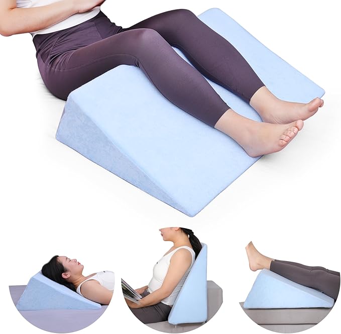 Knee Wedge Pillow Pure Memory Foam, 8" Triangle Knee Pillow for Back Sleeping or Post Surgery, Leg Pillow Bed Wedge for Knee Support Leg Elevation Sciatica Knee Hip Back Pain Relief - LeafyLoom