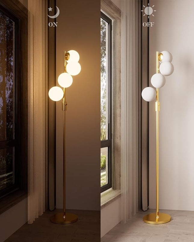 Lightdot 64IN Dimmable (Brightness Adjustable) Globe Floor Lamp, Gold Standing Lamps with 4PCS 3000K G9 Bulbs Soft Warm White Eye Care, Mid Century Modern Floor Lamp for Living Room - LeafyLoom