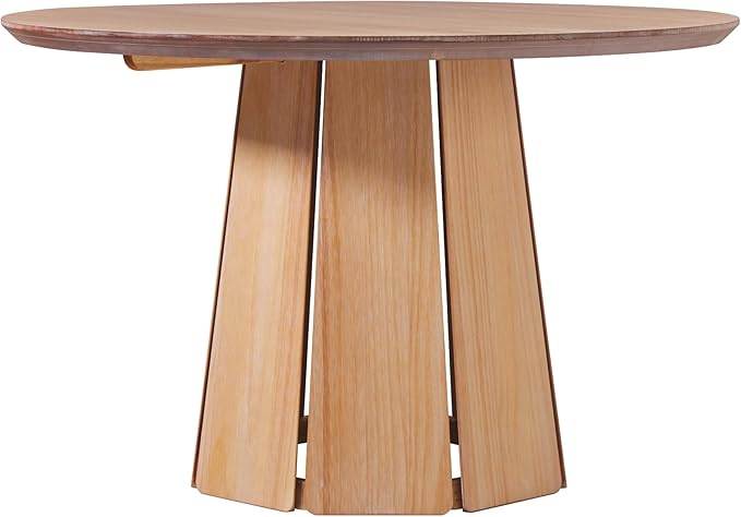 Walker Edison Scandinavian Paneled-Wood Pedestal Base Round Top Dining Table, 48 Inch, Cerused White - LeafyLoom