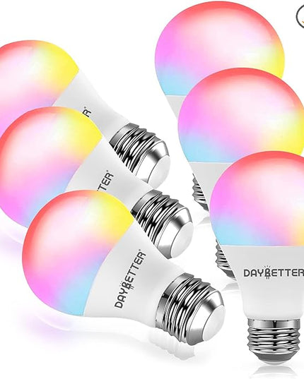 DAYBETTER Smart Light Bulbs, RGBCW Wi-Fi Color Changing Led Bulbs Compatible with Alexa & Google Home Assistant, A19 E26 9W 800LM Multicolor Bulb, No Hub Required, 6 Pack DAYBETTER