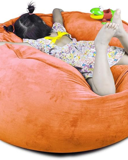 Bean Bag Chair Cover, Stuffed Animal Storage, Plush Toys Organizer Holder, Beanbag Chairs Cover for Kids Teans and Adults Super Soft and Comfortable Fabric X-Large with Handle and Zipper - Round Brown - LeafyLoom