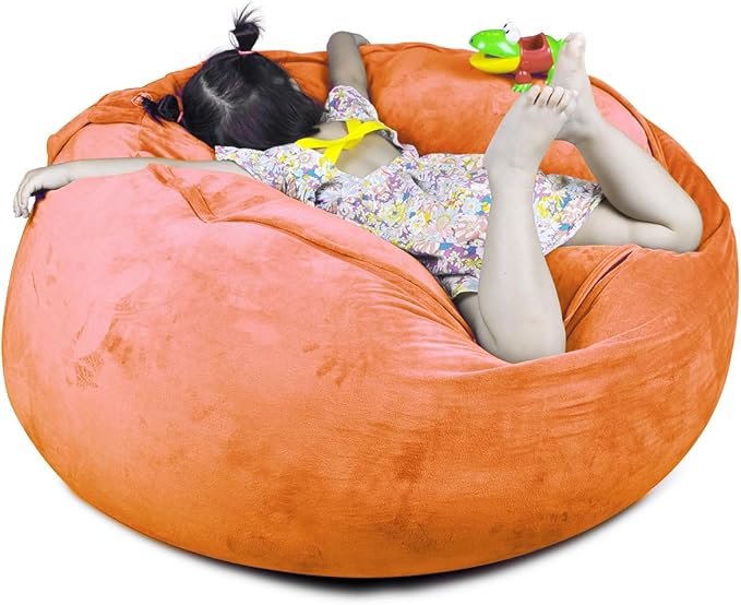 Bean Bag Chair Cover, Stuffed Animal Storage, Plush Toys Organizer Holder, Beanbag Chairs Cover for Kids Teans and Adults Super Soft and Comfortable Fabric X-Large with Handle and Zipper - Round Brown - LeafyLoom