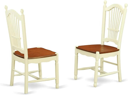 East West Furniture DOC-WHI-W Dover Dinette Chairs - Slat Back Wooden Seat Dining Chairs, Set of 2, Buttermilk & Cherry - LeafyLoom