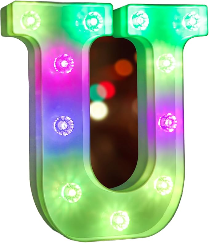Light Up Letters Letter Lights - Colorful LED Letters Lights Alphabet for Romantic Valentines Day Night Lights Wedding Birthday Party Home Bar Decor- (Colorful U) - LeafyLoom