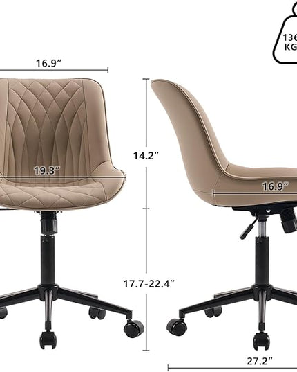 YOUNIKE Armless Office Chair Leather Desk Chair with Wheels Swivel Rolling Task Chair with Back Upholstered Computer Chair Height Adjustable Modern Ergonomic Wide Seat Khaki - LeafyLoom