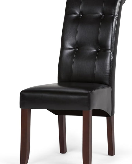 SIMPLIHOME Cosmopolitan Parson Dining Chair (Set of 2), Midnight Black Faux Leather and SOLID WOOD, Square, Upholstered, For the Dining Room, Contemporary Modern - LeafyLoom