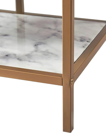 Teamson Home Marmo Sideboard Storage Cabinet TV Stand with Faux Marble Top for Livingroom Home and Office, 32 Inch Height, Brass - LeafyLoom
