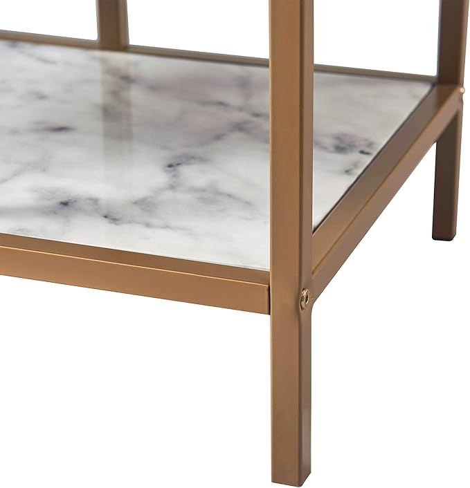 Teamson Home Marmo Sideboard Storage Cabinet TV Stand with Faux Marble Top for Livingroom Home and Office, 32 Inch Height, Brass - LeafyLoom