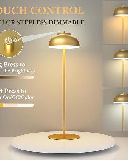 2 Pack Gold Led Cordless Table Lamps Rechargeable,Table Lights Battery Operated-IP65 Waterproof-for Outdoor Patio/Restaurants/Home/Dinner/Table top Lighting-Touch Control & Dimmable - LeafyLoom