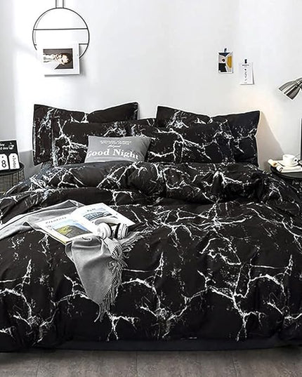 Black Marble Comforter Set King Black Bedding Set Women Black Marble Comforter Set Lightweight Soft Black Marble Bedding Men Durable Black Marble Quilt Set Breathable Bed Comforter Set King - LeafyLoom